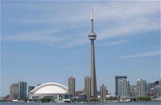 Photo of the CN Tower in Toronto, Canada. This 1815 foot tall concrete building was built by concrete contractors in 40 months.