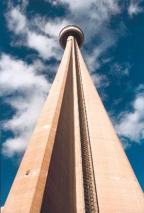 Photo of the CN Tower in Toronto, Canada. This 1815 foot tall concrete building was built by concrete contractors in 40 months.